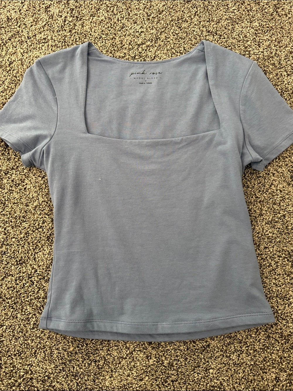Pink Rose Dusty Blue Square Neck Short Sleeve Top
